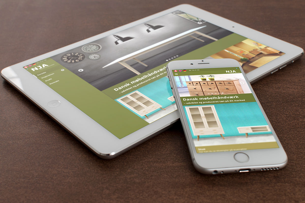 NJA Furniture website tablet Kong Gulerod Reklamebureau